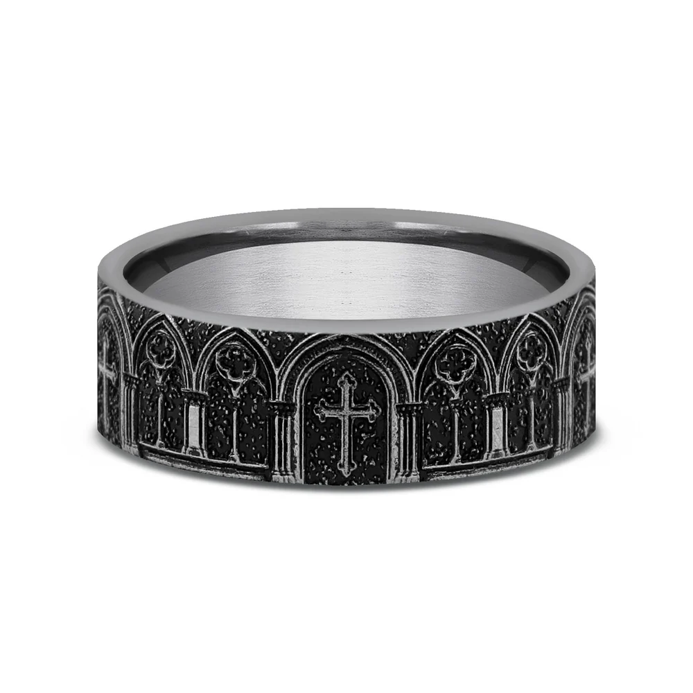 The Cathedral Men's Wedding Band in Tungsten - 7mm Width by Forge - Image 3