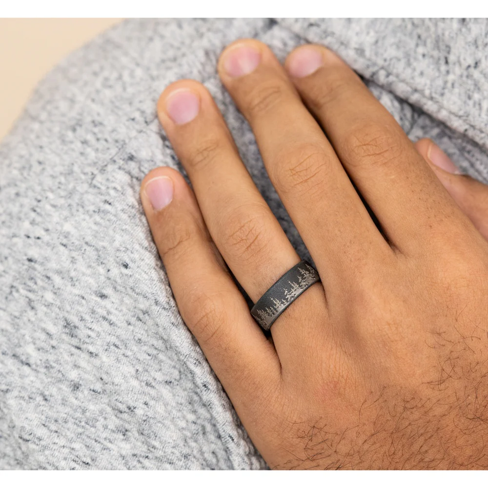 The Cedar Men's Wedding Band in Darkened Tantalum - 8mm Width by Tantalum - Image 5