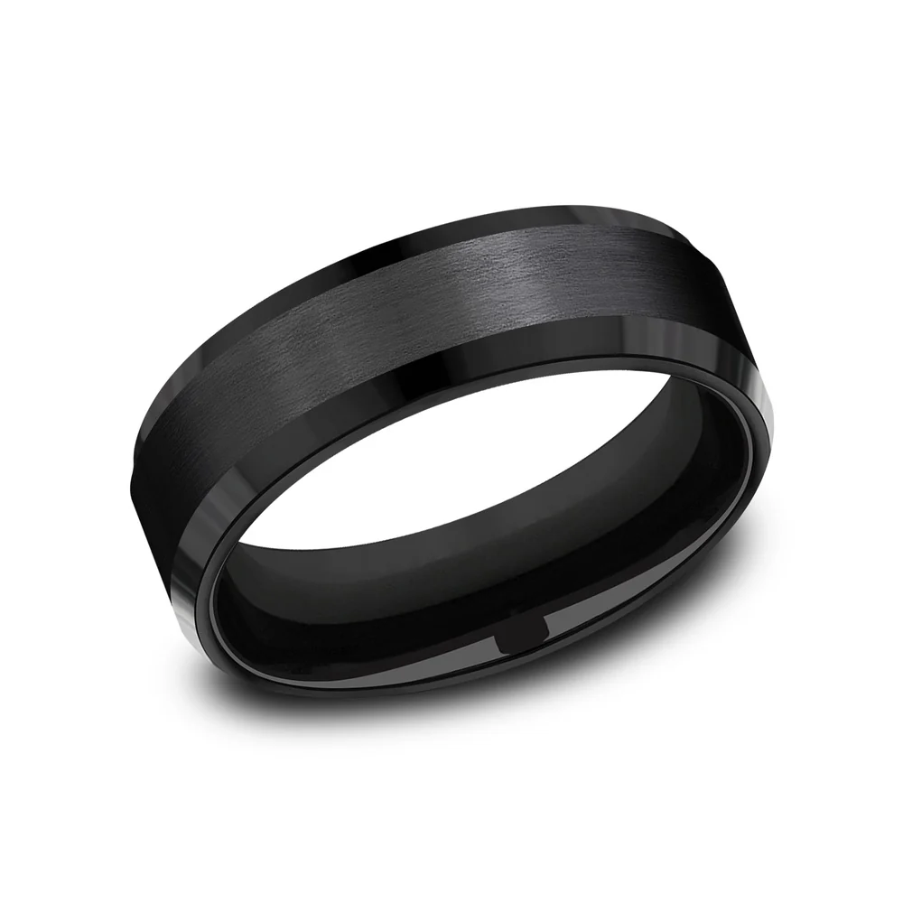 The Chancellor Men's Wedding Band in Black Titanium - 7mm Width by Forge