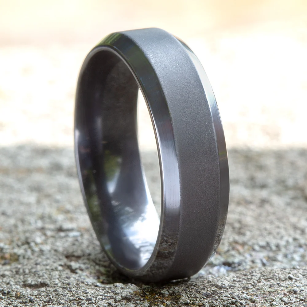The Chancellor Men's Wedding Band in Darkened Tantalum - 7mm Width by Tantalum - Image 4