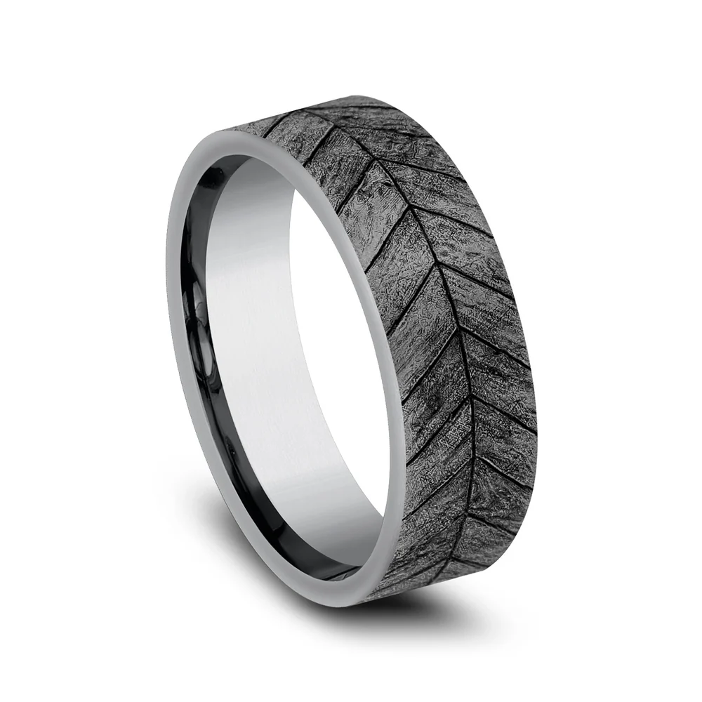 The Chevron Men's Wedding Band in Grey Tantalum - 7mm Width by Brook and Branch - Image 2