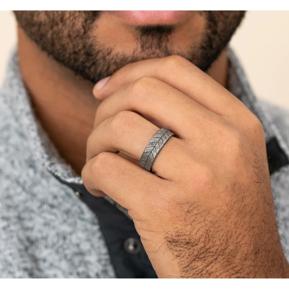 The Chevron Men's Wedding Band in Grey Tantalum - 7mm Width by Brook and Branch - Image 5