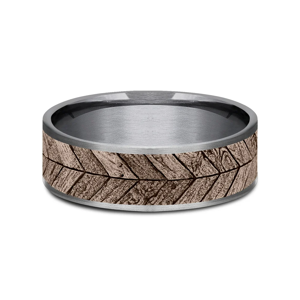 The Chevron Men's Wedding Band in Grey Tantalum and 14K Rose Gold - 7.5mm Width by Brook and Branch - Image 3