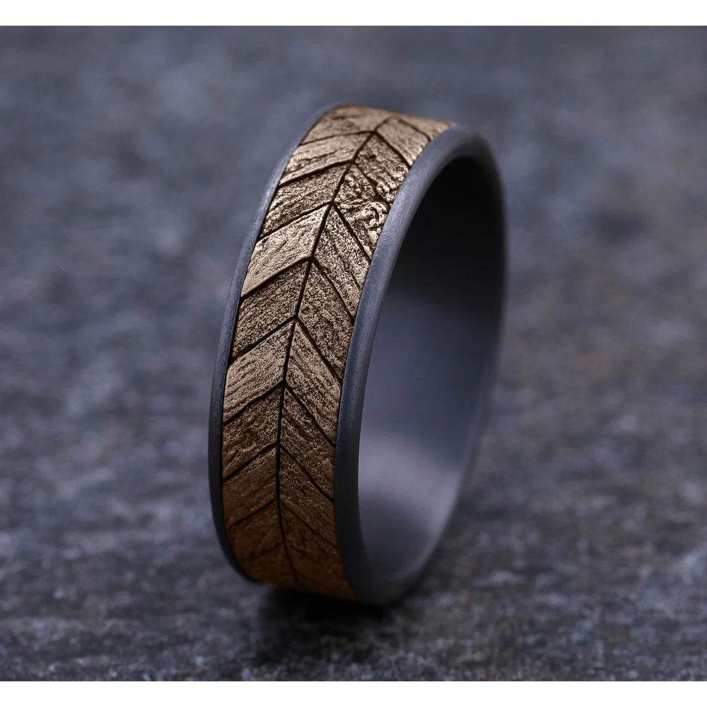 The Chevron Men's Wedding Band in Grey Tantalum and 14K Rose Gold - 7.5mm Width by Brook and Branch - Image 4