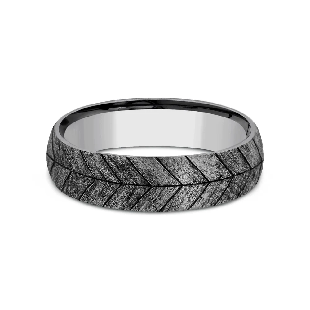 The Chevron Men's Wedding Band in Tungsten - 6mm Width by Forge - Image 3