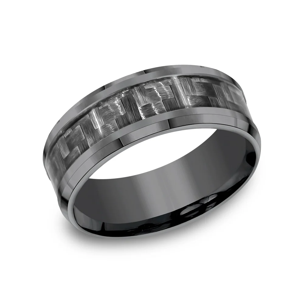 The Chief Men's Wedding Band in Tantalum and Grey Carbon Fiber - 8mm Width by Tantalum