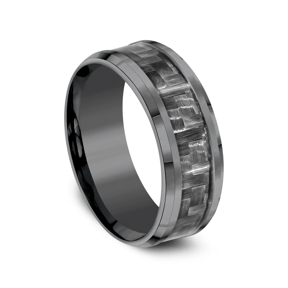 The Chief Men's Wedding Band in Tantalum and Grey Carbon Fiber - 8mm Width by Tantalum - Image 2