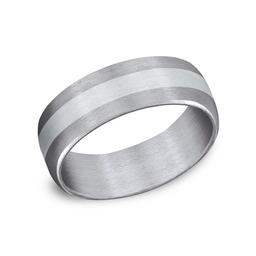 The Citadel Men's Wedding Band in Grey Tantalum and 14K White Gold - 7.5mm Width by Ammara Stone
