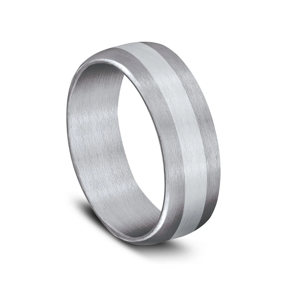 The Citadel Men's Wedding Band in Grey Tantalum and 14K White Gold - 7.5mm Width by Ammara Stone - Image 2