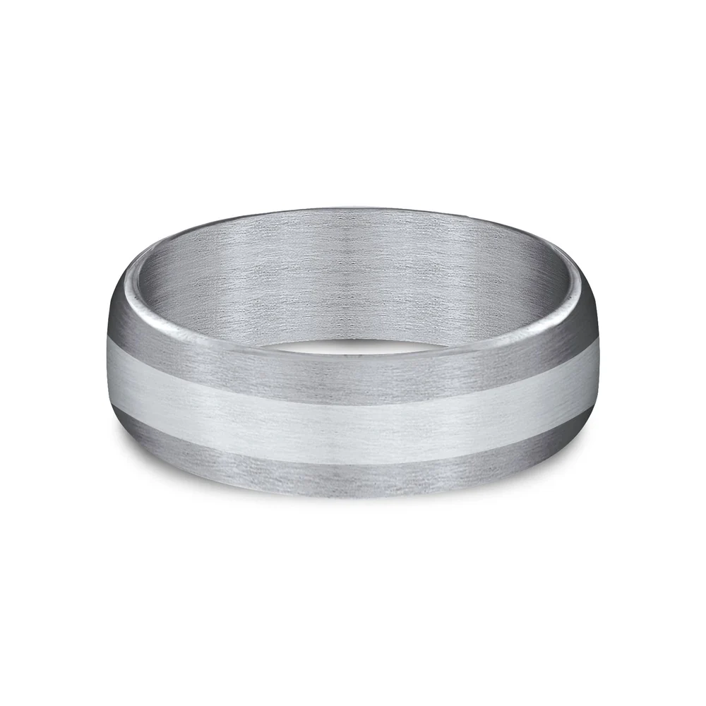 The Citadel Men's Wedding Band in Grey Tantalum and 14K White Gold - 7.5mm Width by Ammara Stone - Image 3