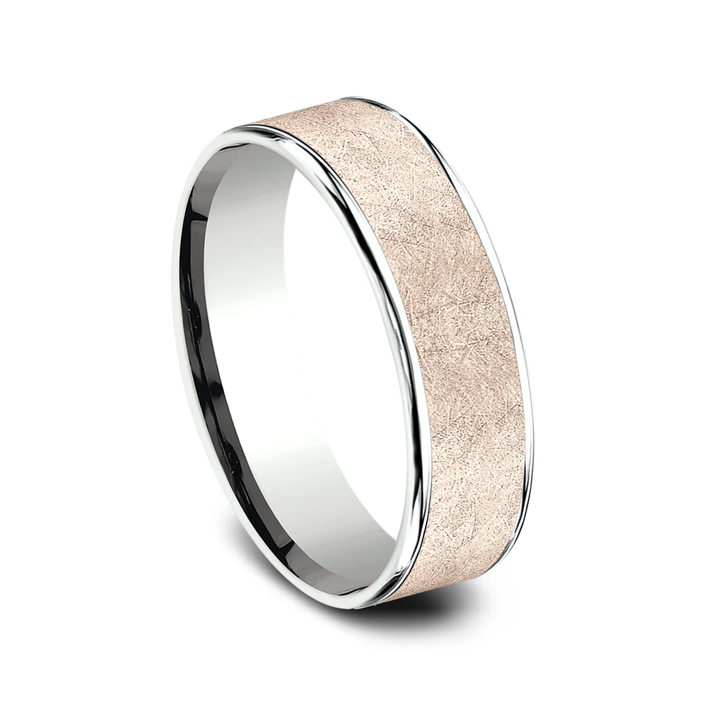 The Colonel Men's Wedding Band in 14K White and Rose Gold - 6.5mm Width by Benchmark - Image 2