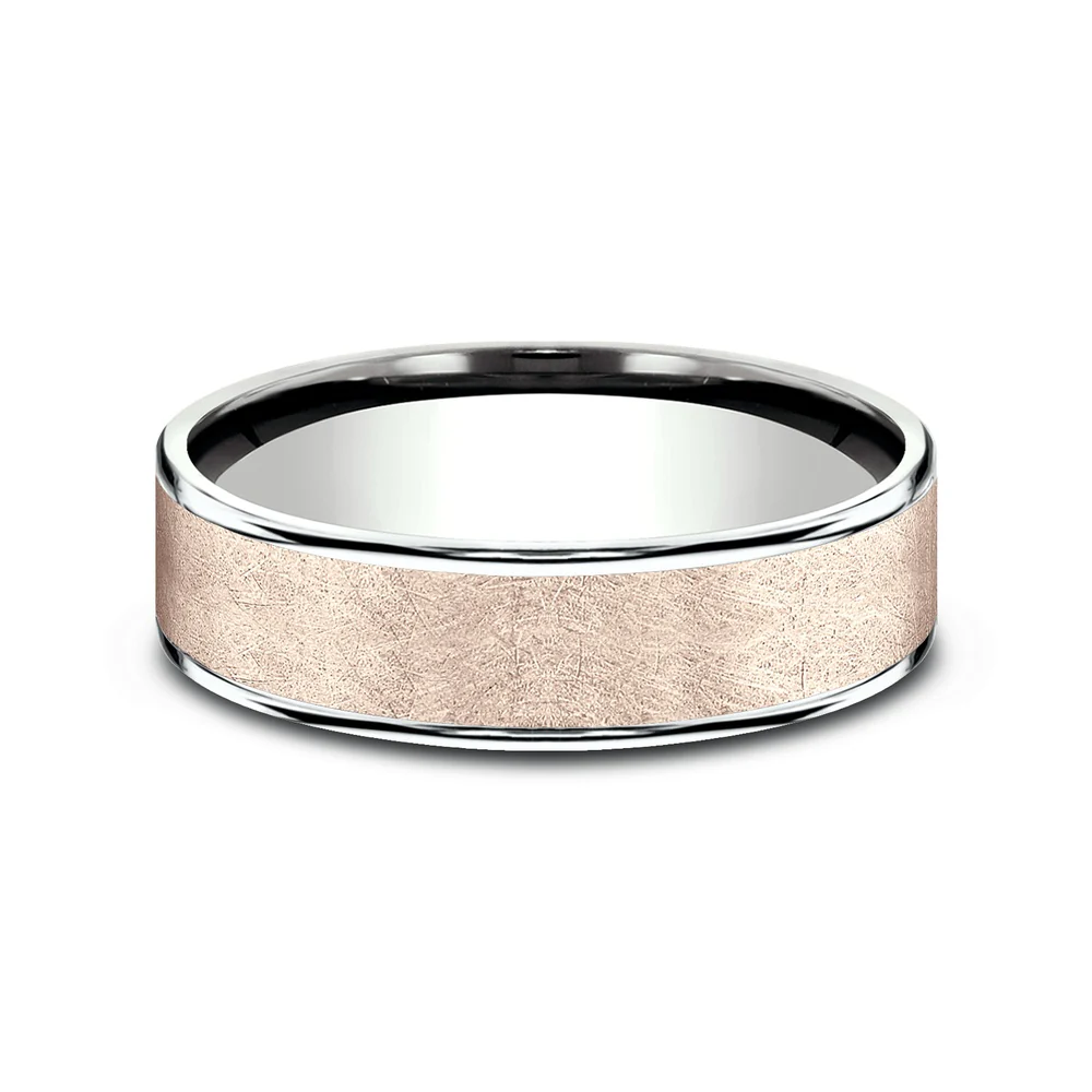 The Colonel Men's Wedding Band in 14K White and Rose Gold - 6.5mm Width by Benchmark - Image 3