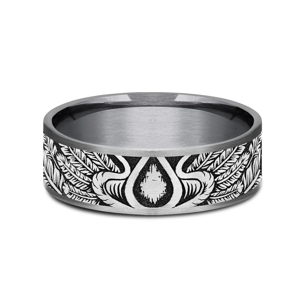 The Comanche Men's Wedding Band in Grey Tantalum and Grey/Black Titanium - 7.5mm Width by Tantalum - Image 3