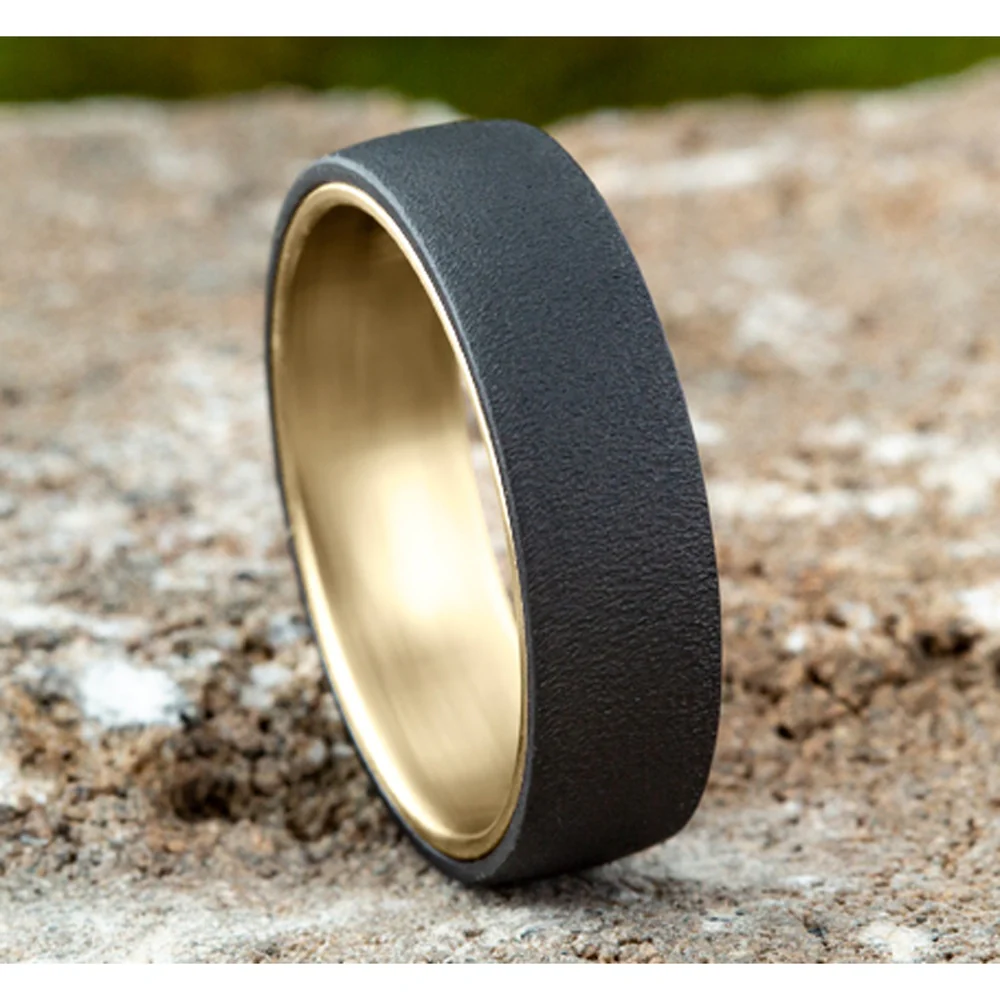 The Commodore Men's Wedding Band in 14K Yellow Gold and Tantalum - 6.5mm Width by Ammara Stone - Image 4