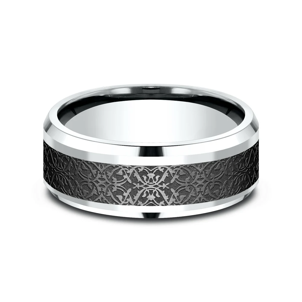 The Conquerer Men's Wedding Band in 14K White Gold and Black Titanium - 8mm Width by Ammara Stone - Image 3