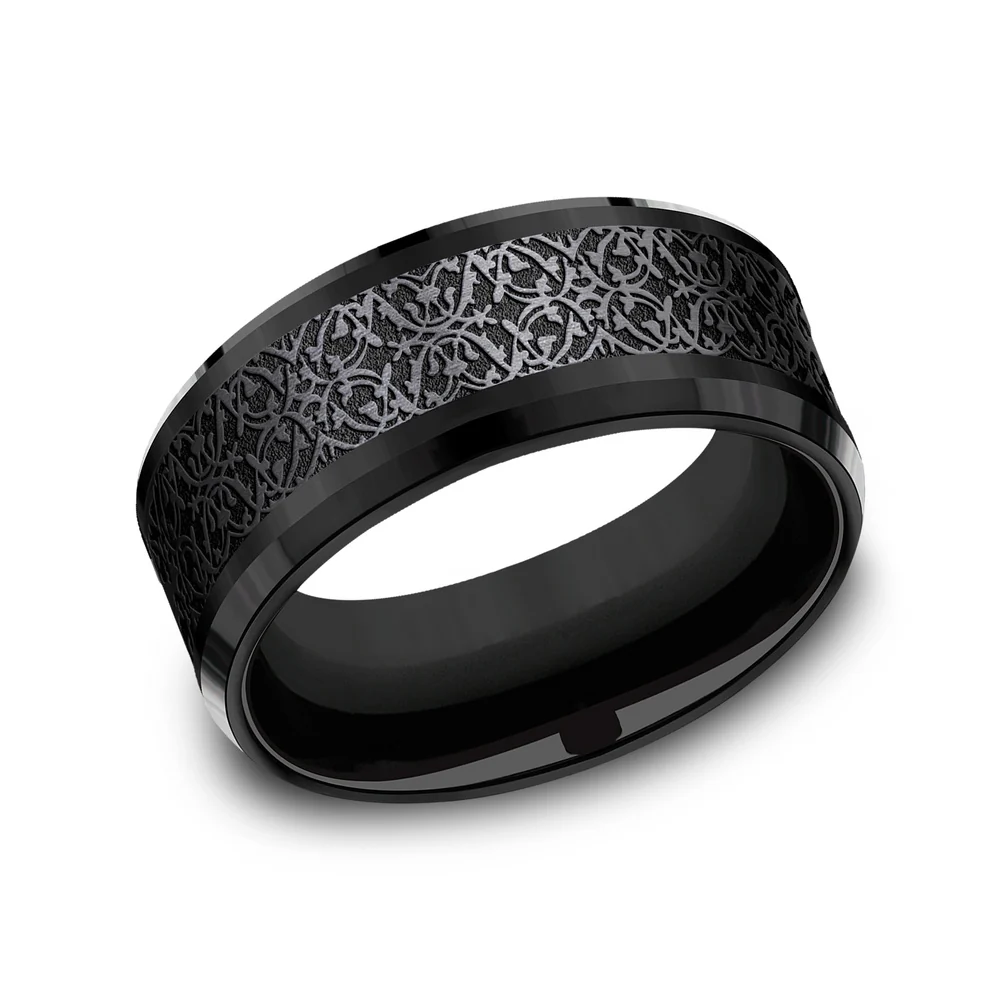 The Conquerer Men's Wedding Band in Black Titanium - 9mm Width by Forge