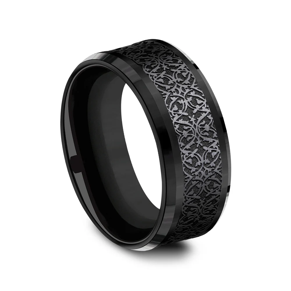 The Conquerer Men's Wedding Band in Black Titanium - 9mm Width by Forge - Image 2