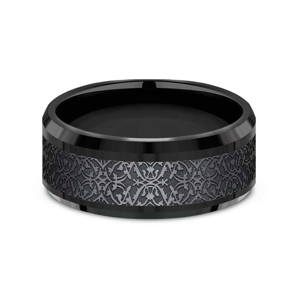 The Conquerer Men's Wedding Band in Black Titanium - 9mm Width by Forge - Image 3