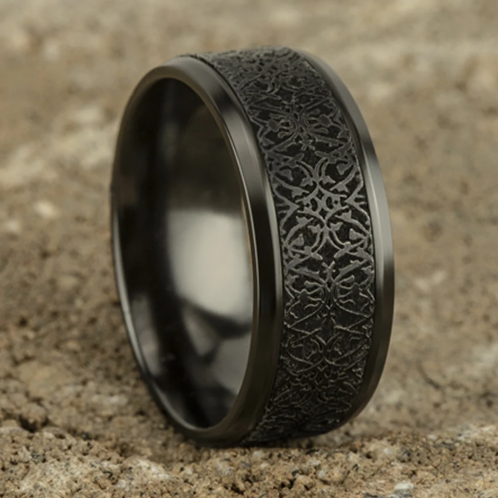 The Conquerer Men's Wedding Band in Black Titanium - 9mm Width by Forge - Image 4
