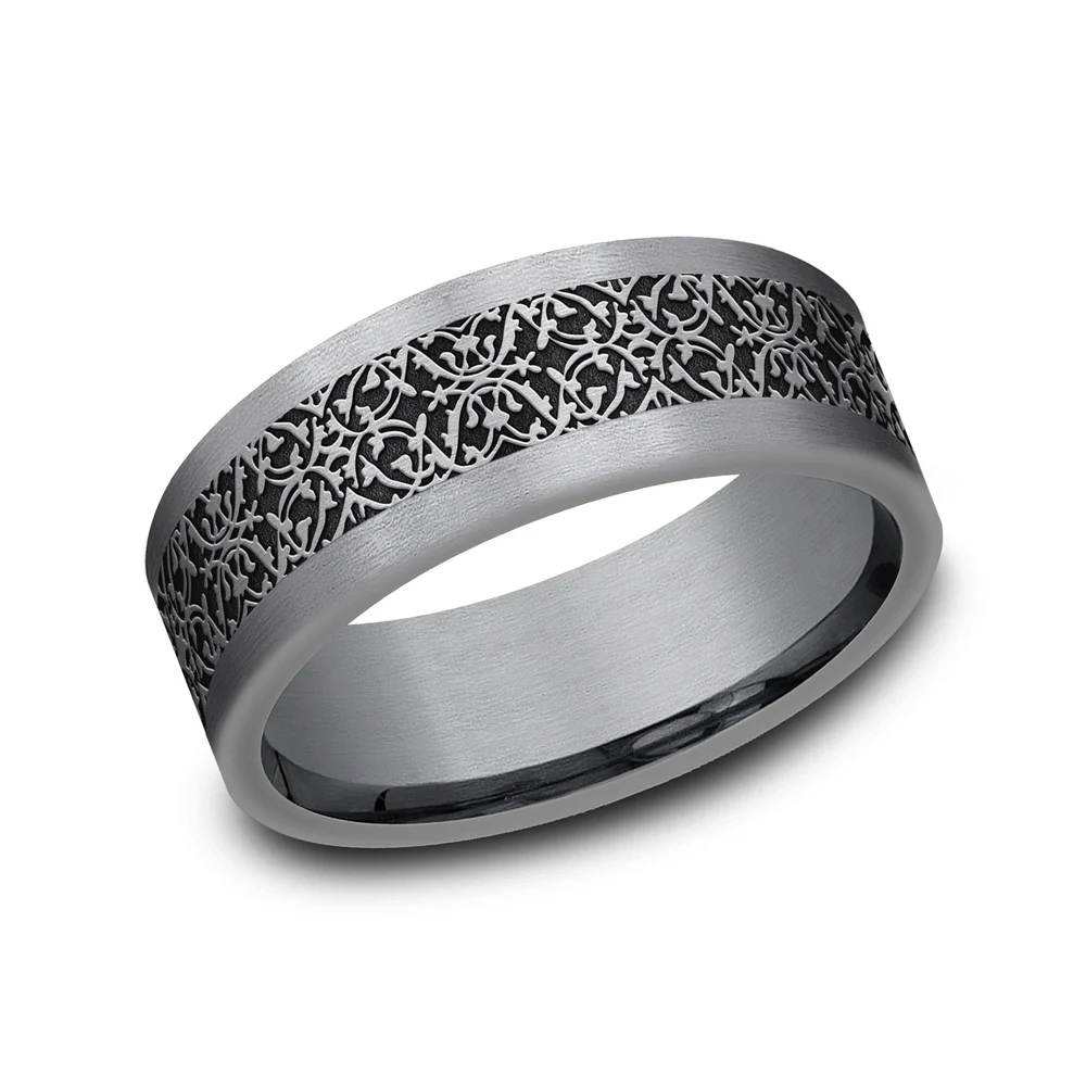 The Conquerer Men's Wedding Band in Grey Tantalum and Grey/Black Titanium - 8mm Width by Tantalum