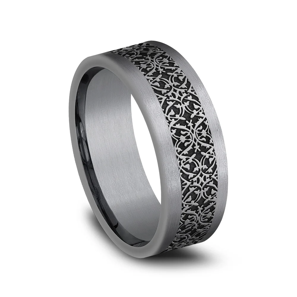 The Conquerer Men's Wedding Band in Grey Tantalum and Grey/Black Titanium - 8mm Width by Tantalum - Image 2