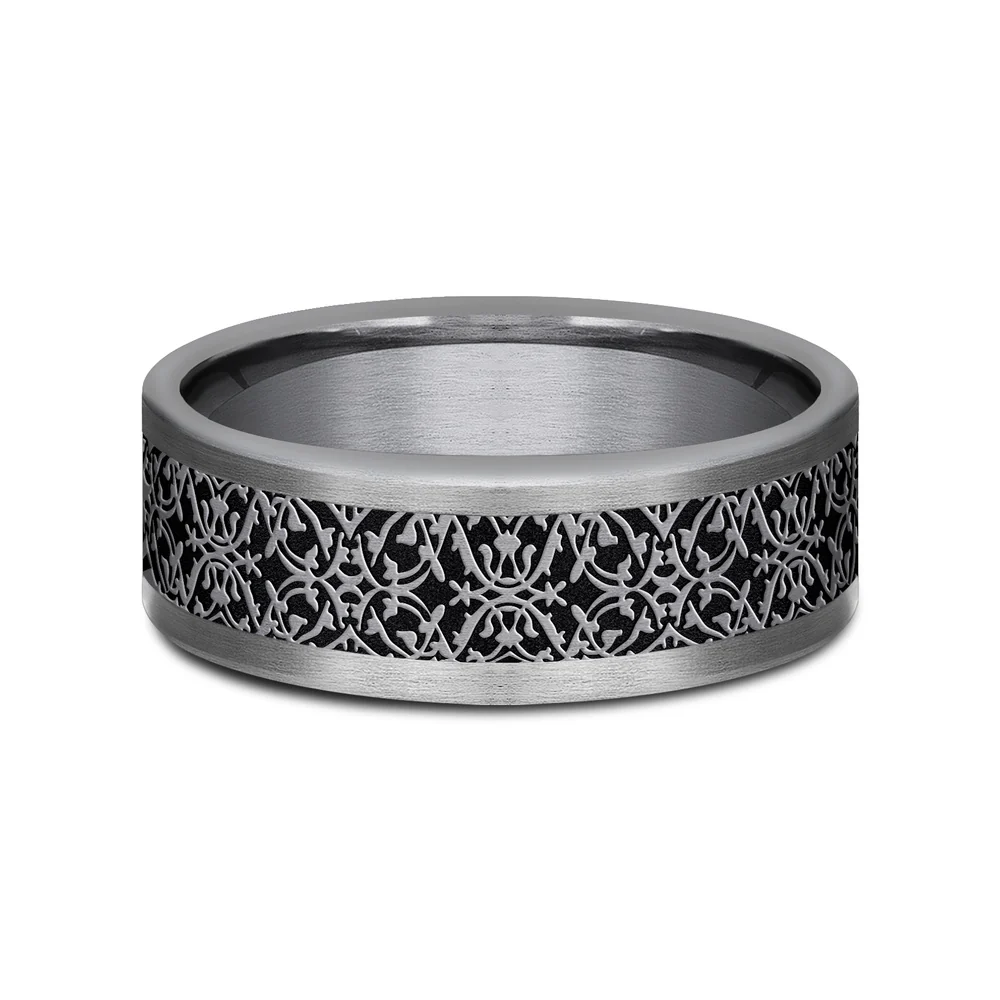 The Conquerer Men's Wedding Band in Grey Tantalum and Grey/Black Titanium - 8mm Width by Tantalum - Image 3