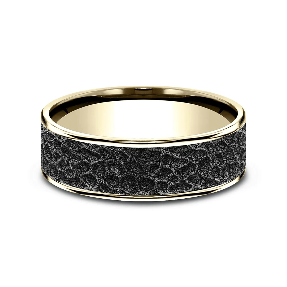 The Coral Men's Wedding Band in 14K Yellow Gold and Black Titanium - 7.5mm Width by Brook and Branch - Image 3