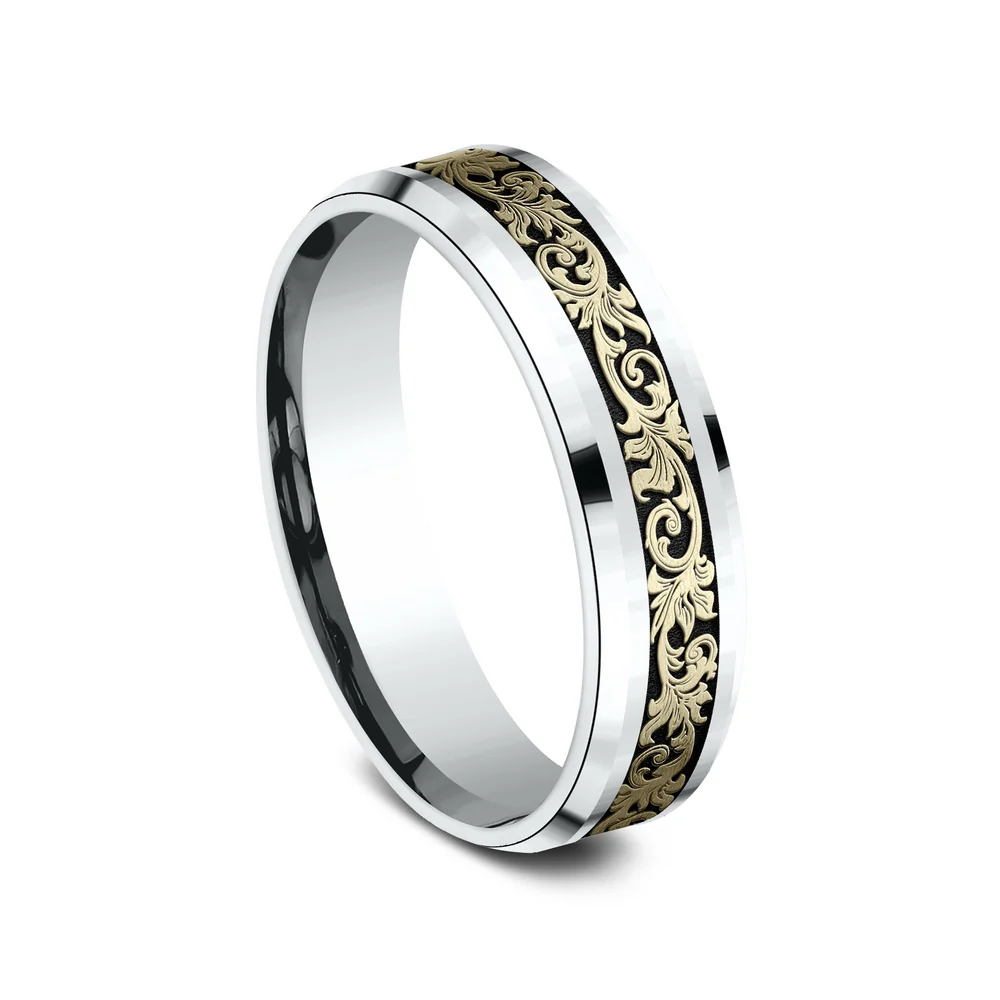 The Courtier Men's Wedding Band in 14K White and Yellow Gold - 6mm Width by Benchmark - Image 2