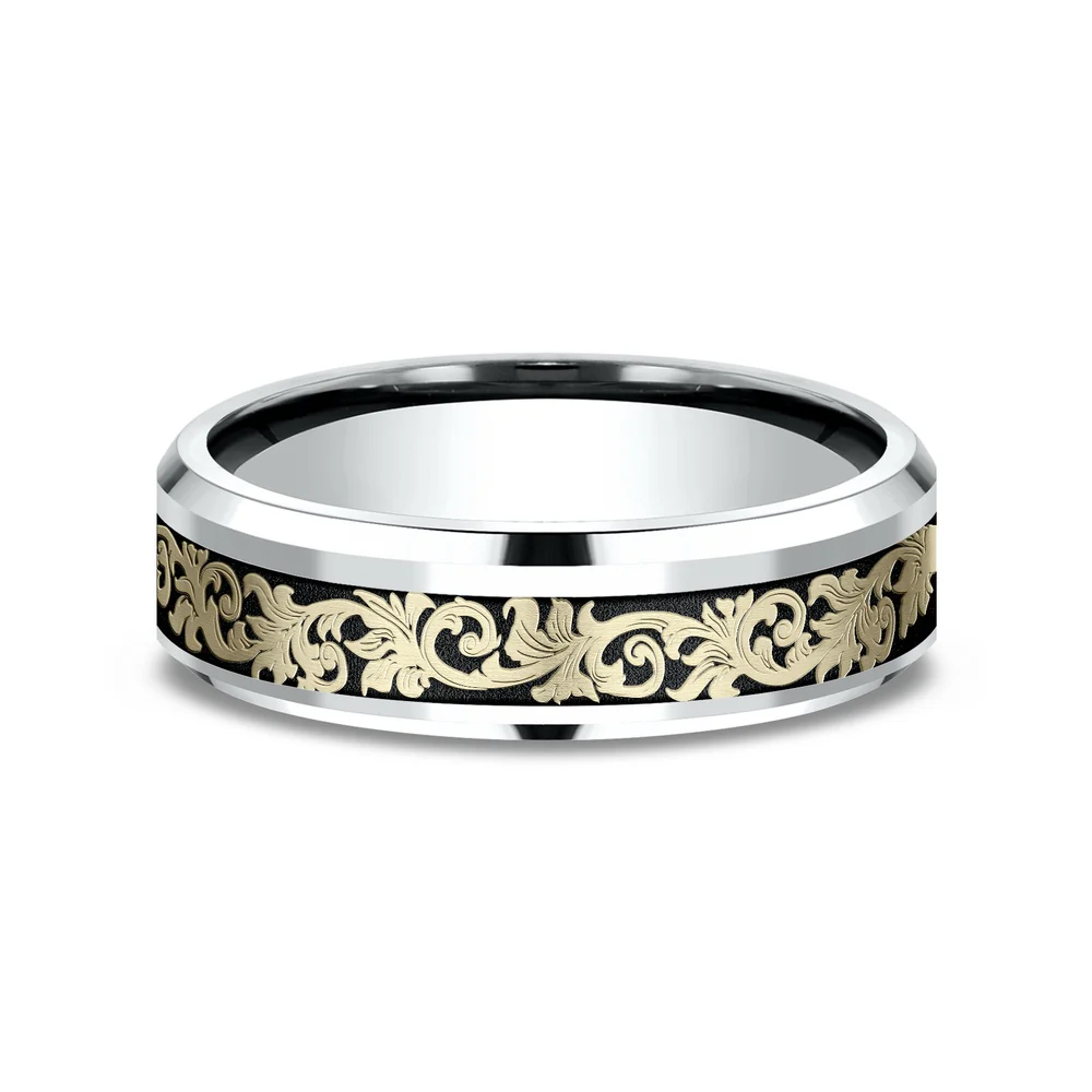 The Courtier Men's Wedding Band in 14K White and Yellow Gold - 6mm Width by Benchmark - Image 3