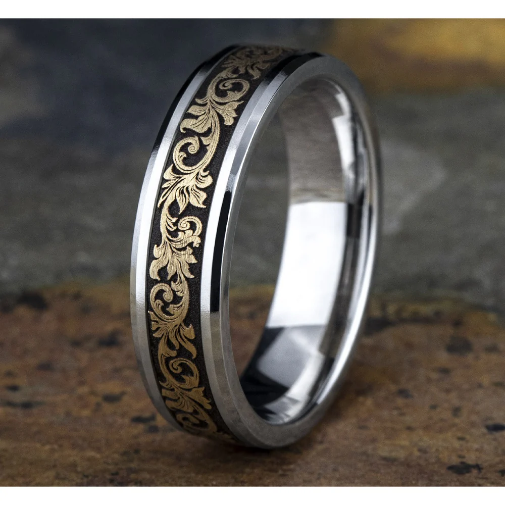 The Courtier Men's Wedding Band in 14K White and Yellow Gold - 6mm Width by Benchmark - Image 4