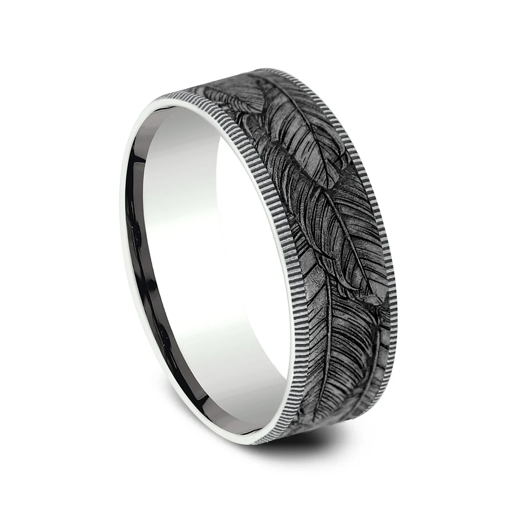 The Covey Men's Wedding Band in 14K White Gold and Grey Tantalum - 7.5mm Width by Brook and Branch - Image 2