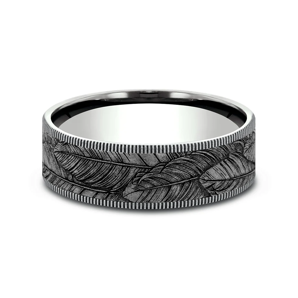 The Covey Men's Wedding Band in 14K White Gold and Grey Tantalum - 7.5mm Width by Brook and Branch - Image 3