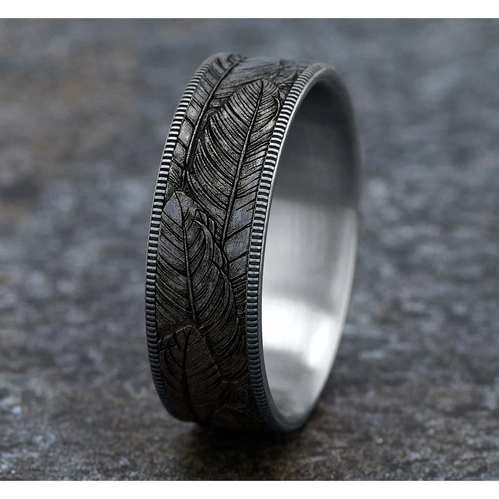 The Covey Men's Wedding Band in 14K White Gold and Grey Tantalum - 7.5mm Width by Brook and Branch - Image 4