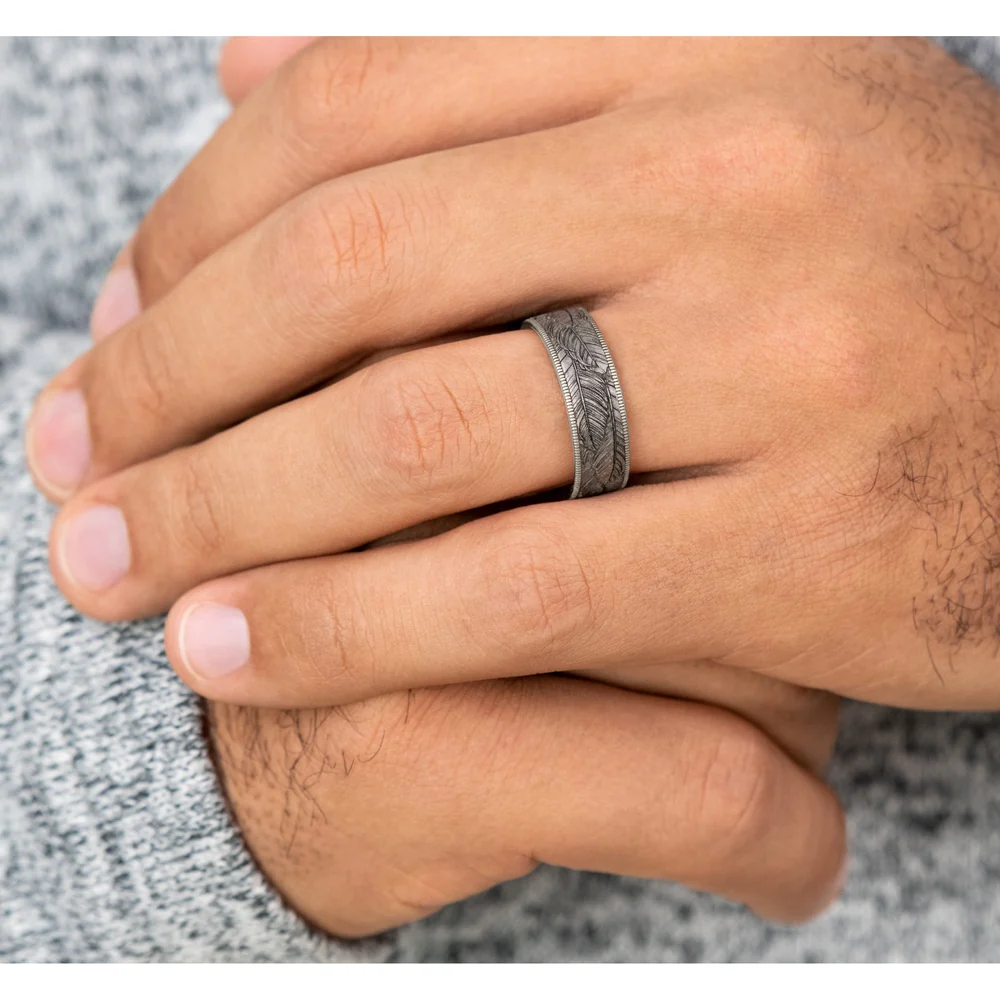 The Covey Men's Wedding Band in 14K White Gold and Grey Tantalum - 7.5mm Width by Brook and Branch - Image 5