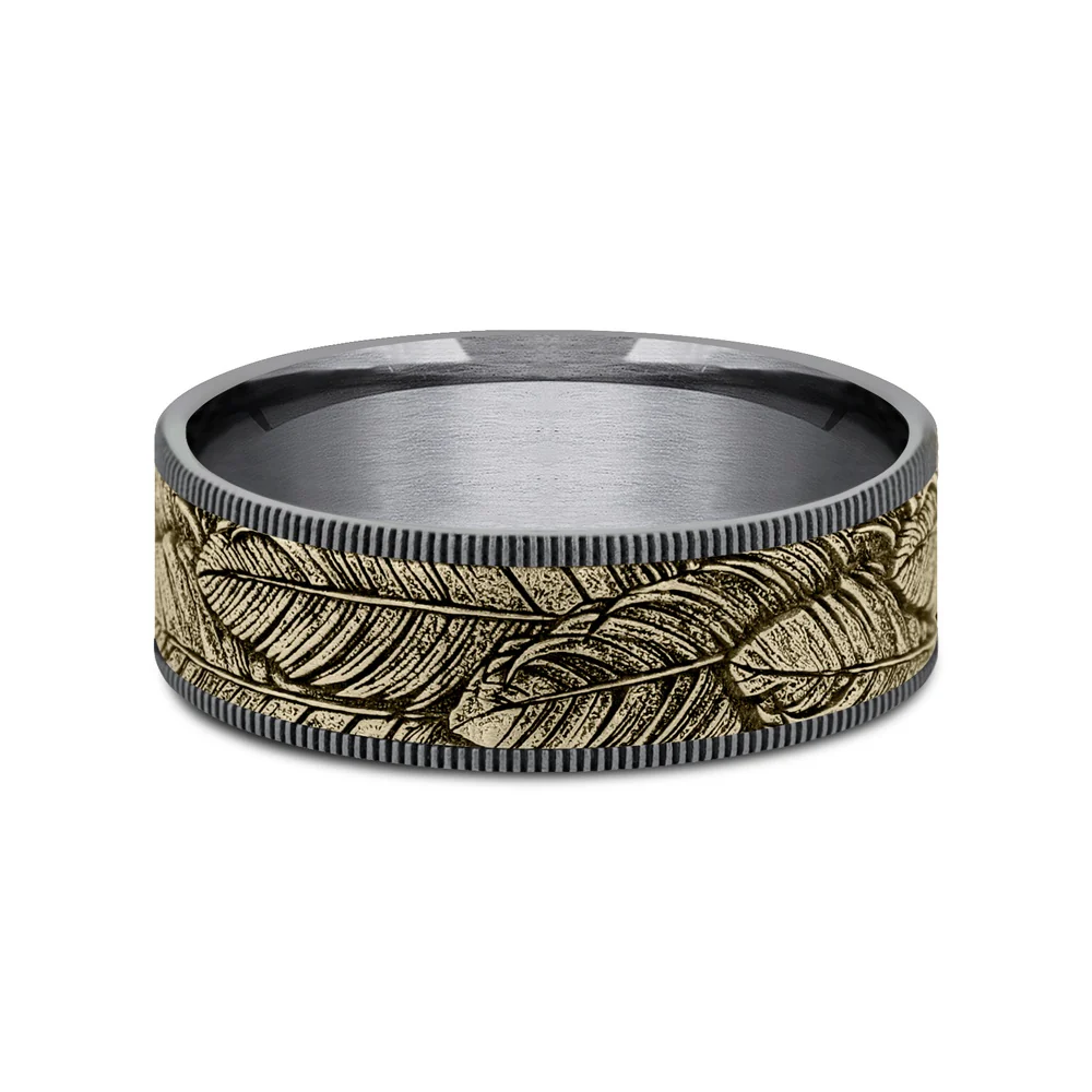 The Covey Men's Wedding Band in Grey Tantalum and 14K Yellow Gold - 7.5mm Width by Brook and Branch - Image 3