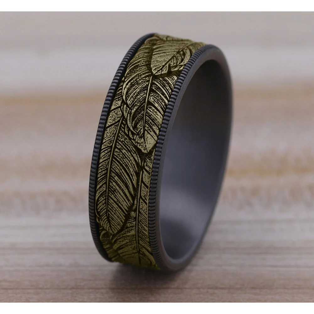 The Covey Men's Wedding Band in Grey Tantalum and 14K Yellow Gold - 7.5mm Width by Brook and Branch - Image 4