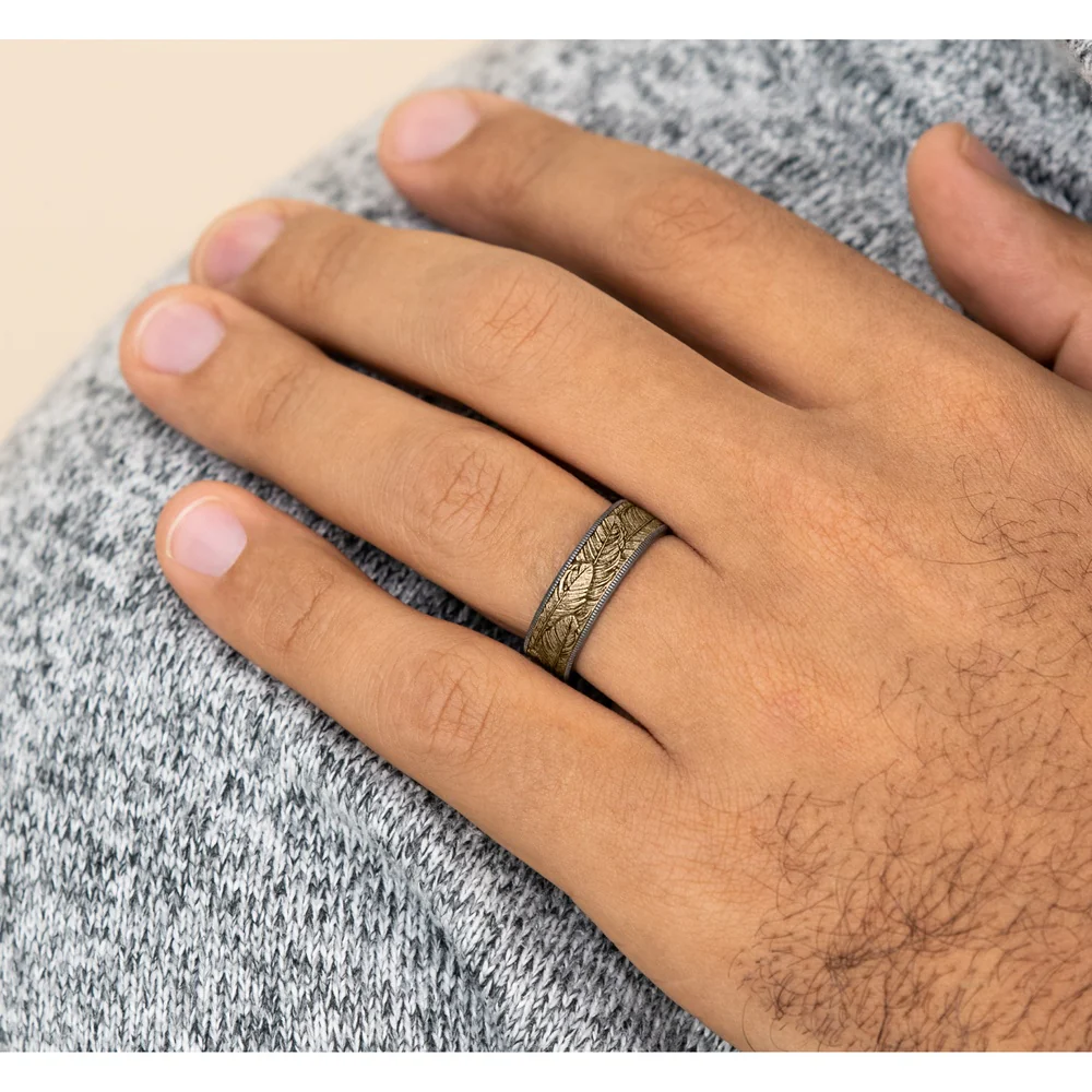 The Covey Men's Wedding Band in Grey Tantalum and 14K Yellow Gold - 7.5mm Width by Brook and Branch - Image 5