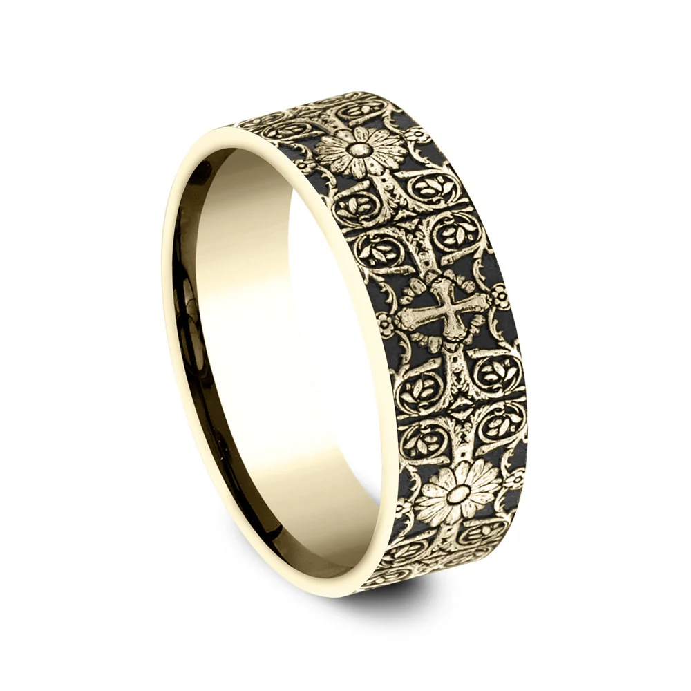 The Cross Tiles Men's Wedding Band in 14K Yellow Gold - 8mm Width by Benchmark - Image 2