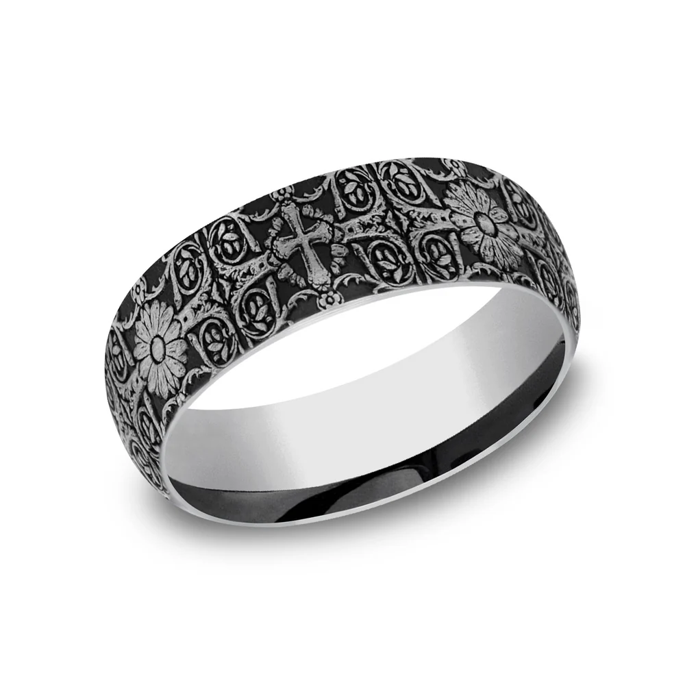 The Cross Tiles Men's Wedding Band in Tungsten - 8mm Width by Forge