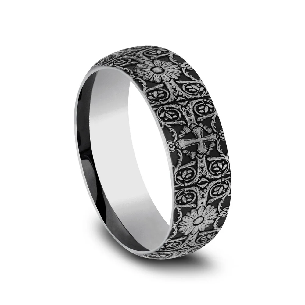 The Cross Tiles Men's Wedding Band in Tungsten - 8mm Width by Forge - Image 2