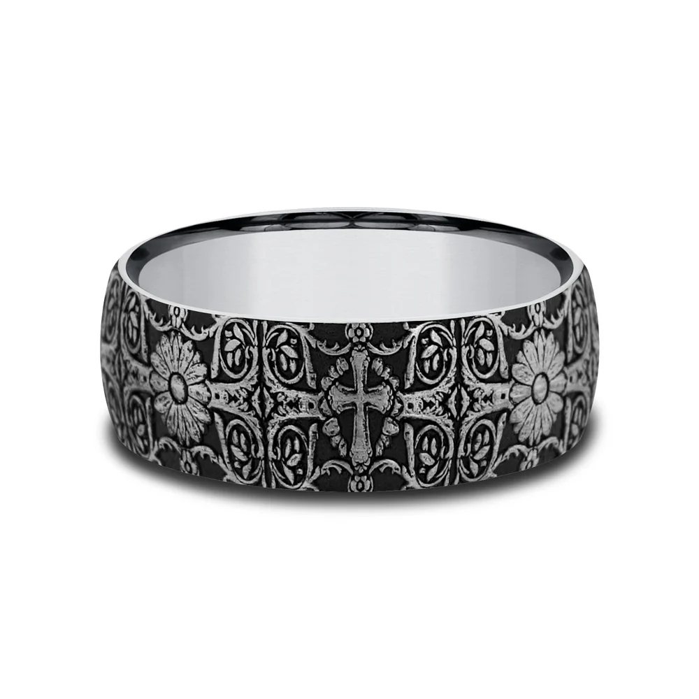 The Cross Tiles Men's Wedding Band in Tungsten - 8mm Width by Forge - Image 3