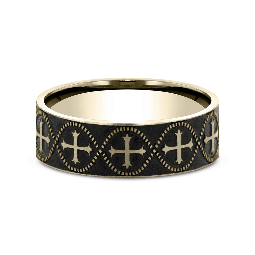 The Crusader Men's Wedding Band in 14K Yellow Gold - 7mm Width by Benchmark - Image 3