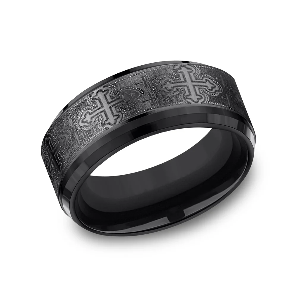 The Crusader Men's Wedding Band in Black Titanium - 9mm Width by Forge