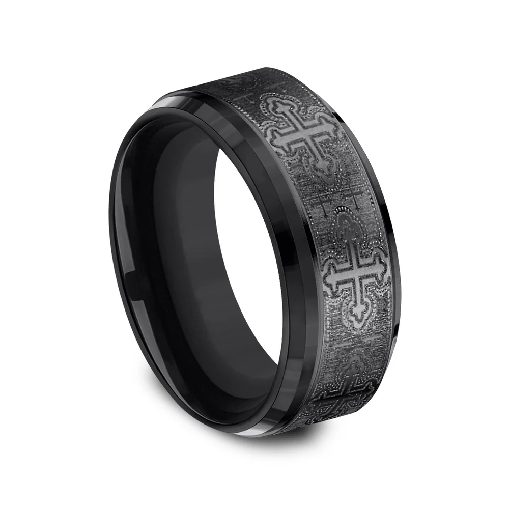 The Crusader Men's Wedding Band in Black Titanium - 9mm Width by Forge - Image 2