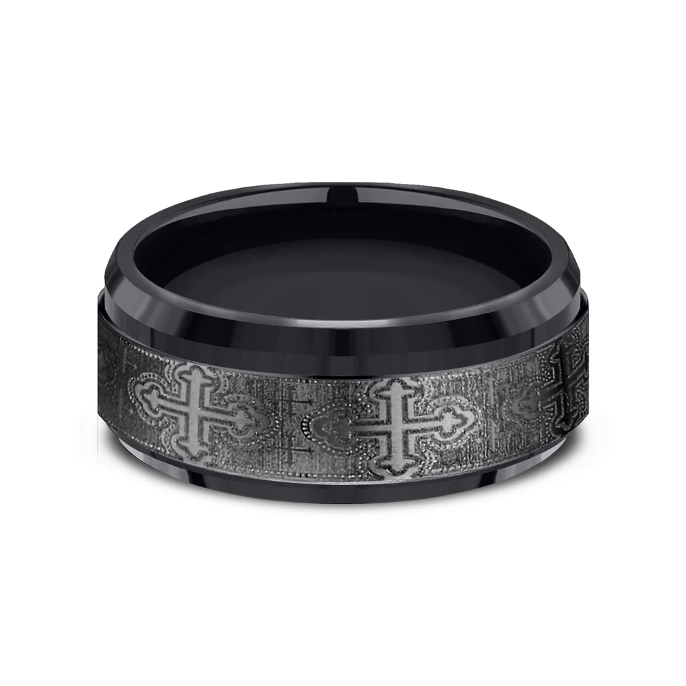 The Crusader Men's Wedding Band in Black Titanium - 9mm Width by Forge - Image 3