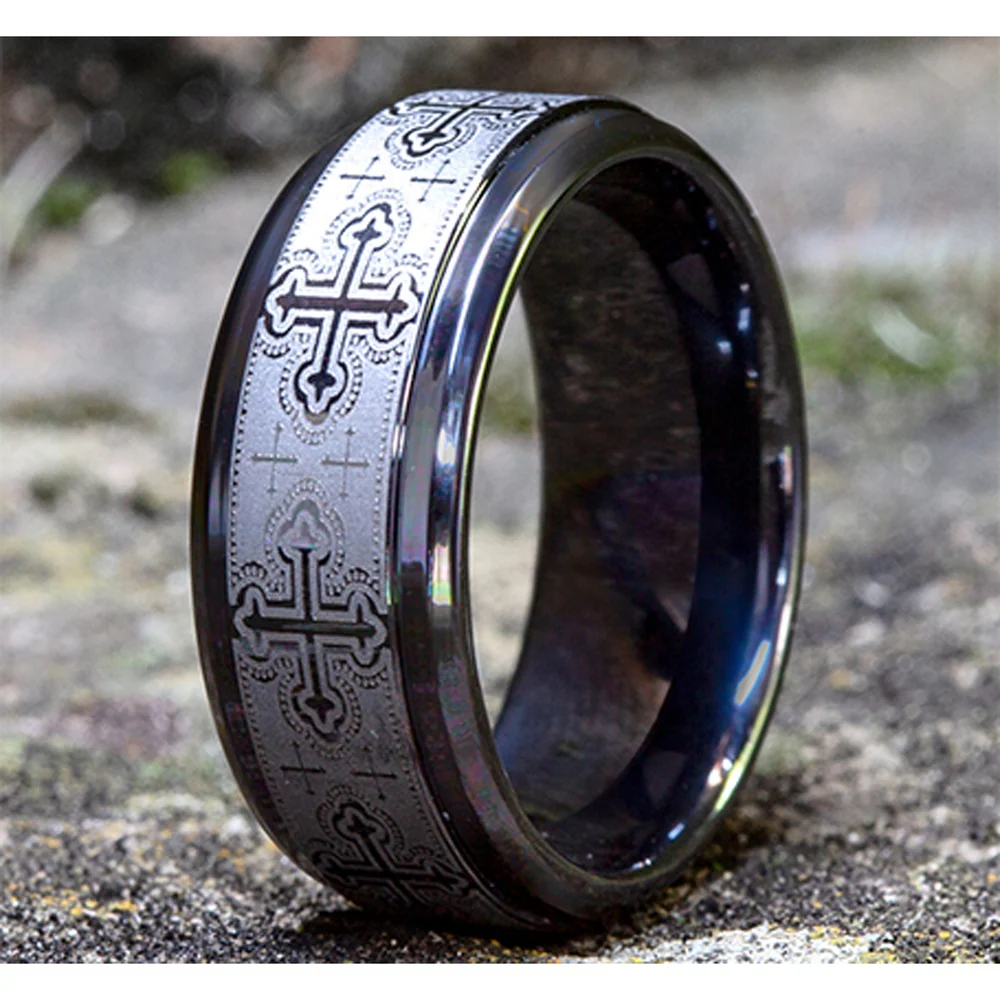 The Crusader Men's Wedding Band in Black Titanium - 9mm Width by Forge - Image 4