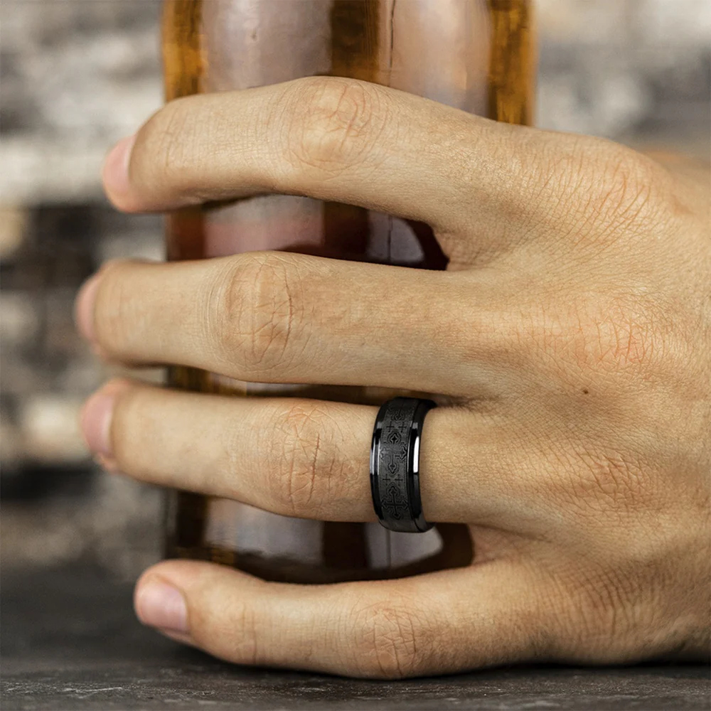 The Crusader Men's Wedding Band in Black Titanium - 9mm Width by Forge - Image 5
