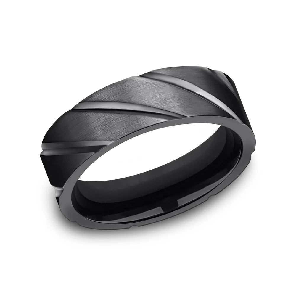 The Dagger Men's Wedding Band in Black Titanium - 7mm Width by Forge