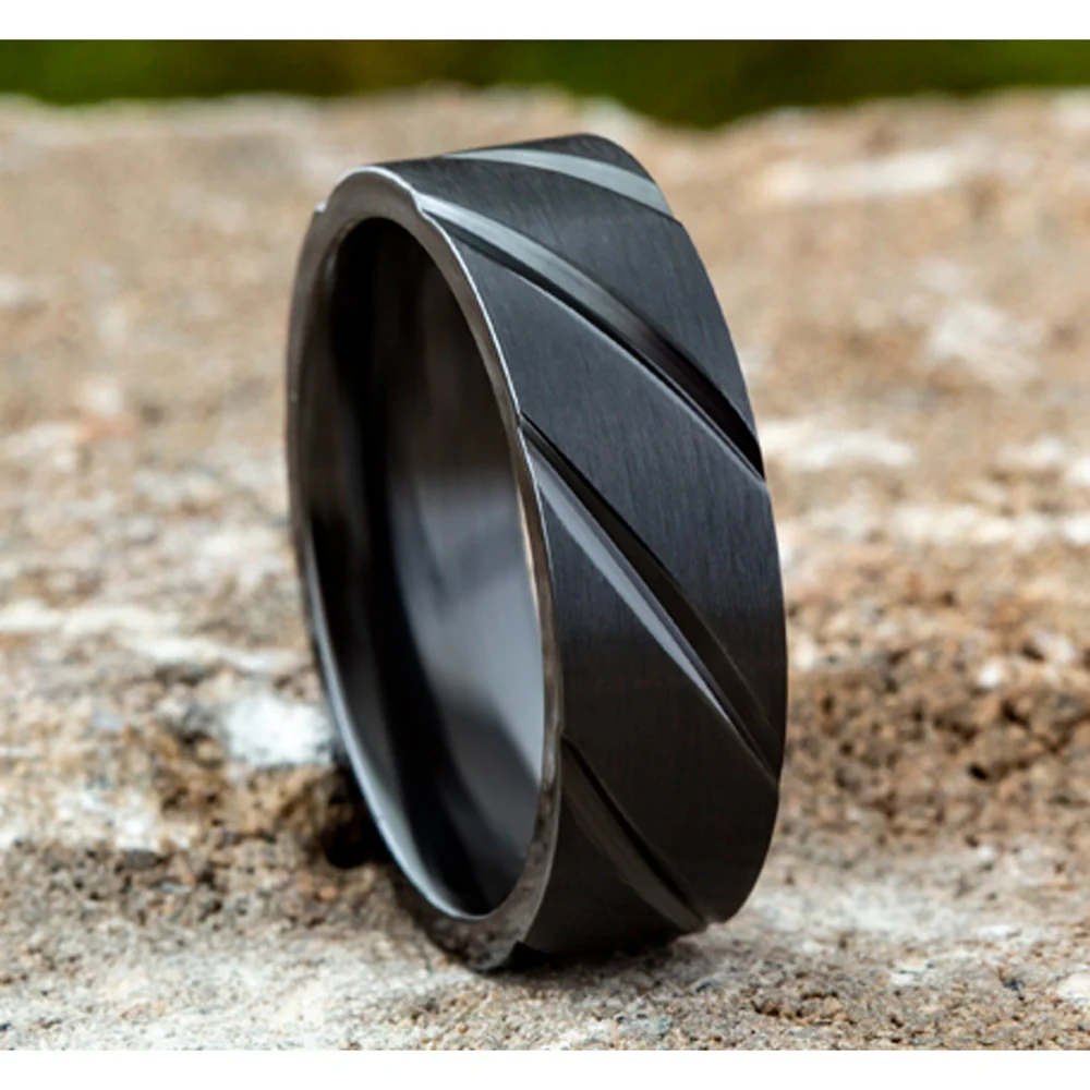 The Dagger Men's Wedding Band in Black Titanium - 7mm Width by Forge - Image 4