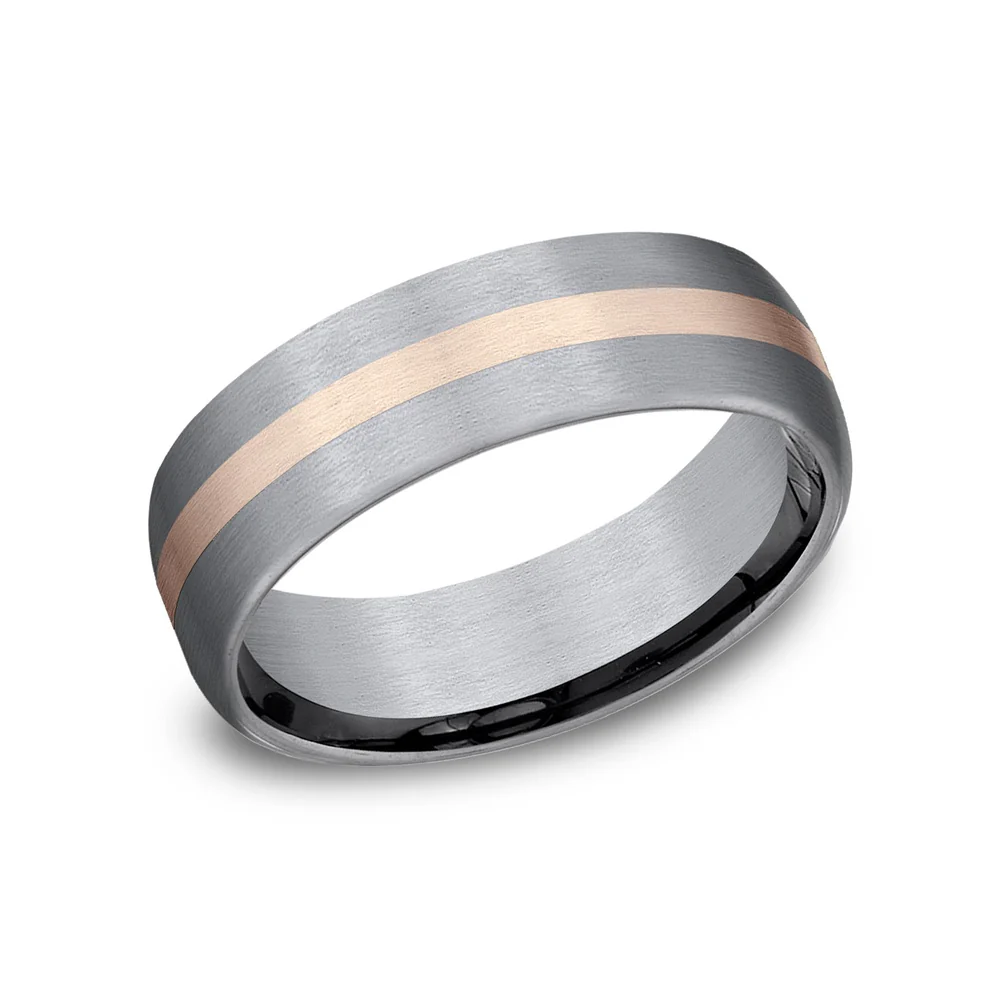 The Defender Men's Wedding Band in Grey Tantalum and 14K Rose Gold - 6.5mm, by Ammara Stone